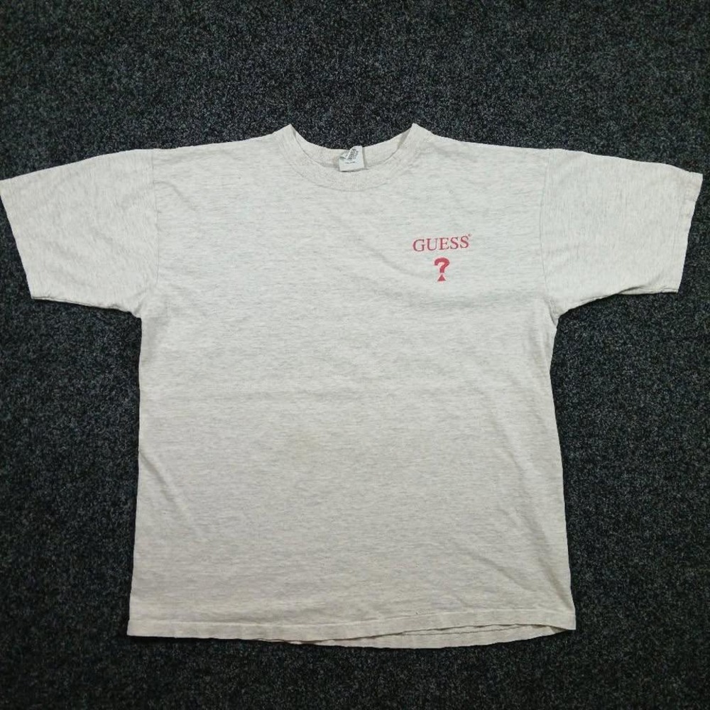 Vintage Guess Georges Marciano T Shirt Mens XL Heather Grey Red Big Logo 90s USA